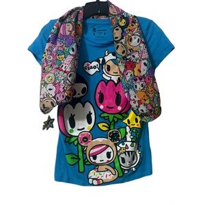 Tokidoki Blue Tee and Neon Star Scarf Bundle